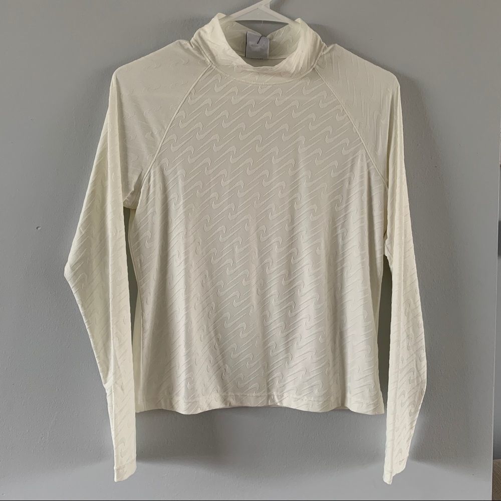 Nike Shirt All Over Logo Swoosh Size Medium Long Sleeve Ivory Tight Fit Top